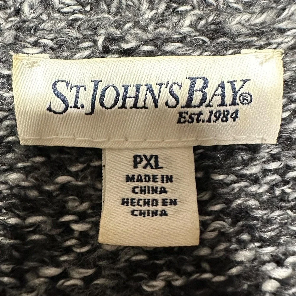 St Johns Bay Sweater Womens P XL Gray Marled Open Front Cardigan Knit Rolled Hem